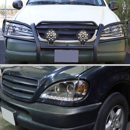 Ronnin - Se adapta a Mercedes-Benz ML320 ML430 de 1998-2001 con especificaciones de EE. UU. Juego de faros delanteros con proyector halógeno y luces de circulación diurna LED de repuesto mejoradas | Negros