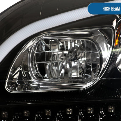 2006-2008 Mercedes-Benz US Spec ML350 ML500 ML320 LED Sequential Turn Signals Halogen Projector Headlights Assembly Pair | Gloss Black