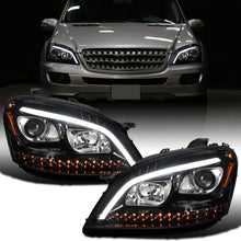2006-2008 Mercedes-Benz US Spec ML350 ML500 ML320 LED Sequential Turn Signals Halogen Projector Headlights Assembly Pair | Gloss Black