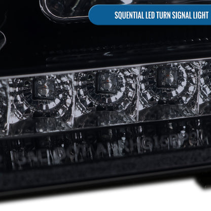 Ronnin - Compatible con Mercedes-Benz ML350 ML500 ML320 con especificaciones estadounidenses de 2006-2008. Ensamblaje de faros delanteros con proyector halógeno y señales de giro LED secuenciales, par | Ahumado