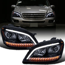 Ronnin - Compatible con Mercedes-Benz ML350 ML500 ML320 con especificaciones estadounidenses de 2006-2008. Ensamblaje de faros delanteros con proyector halógeno y señales de giro LED secuenciales, par | Ahumado