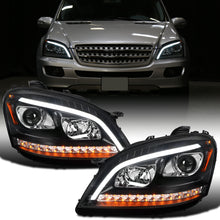 Ronnin - Fits 2006-2008 Mercedes-Benz US Spec ML350 ML500 ML320 LED Sequential Turn Signals Halogen Projector Headlights Assembly Pair | Black