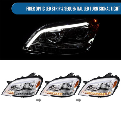 Ronnin - Compatible con Mercedes Benz ML350 ML320 ML550 de 2009-2011 (Especificaciones de EE. UU.) Faro delantero con proyector halógeno y señales de giro LED secuenciales, par | Cromado