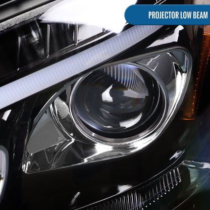 Ronnin - Fits 2009-2011 Mercedes Benz ML350 ML320 ML550 US Spec Upgraded Replacement LED Sequential Turn Signals Halogen Projector Headlights Assembly Pair | Gloss Black