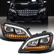 Ronnin - Fits 2009-2011 Mercedes Benz ML350 ML320 ML550 US Spec Upgraded Replacement LED Sequential Turn Signals Halogen Projector Headlights Assembly Pair | Gloss Black