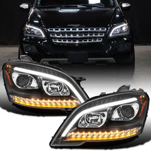 Ronnin - Se adapta a Mercedes Benz ML350 ML320 ML550 2009-2011, intermitentes LED secuenciales mejorados de repuesto con proyector halógeno, conjunto de faros delanteros (par) | Negro