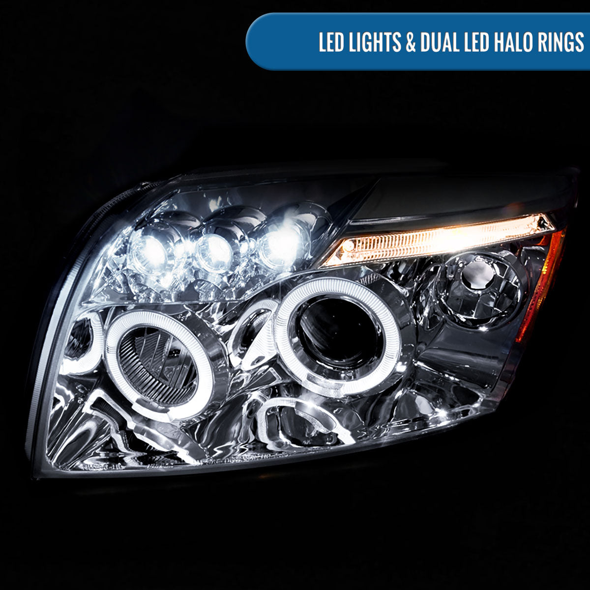 Ronnin - Se adapta a Dodge Caliber 2007-2012 Faros delanteros de proyector LED mejorados con doble aro y luces de circulación diurna | Cromo