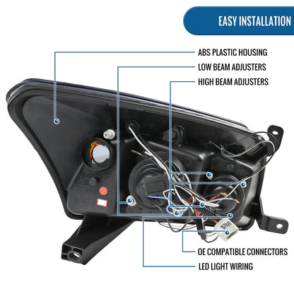 Ronnin - Se adapta a Dodge Caliber 2007-2012 Faros delanteros de proyector LED mejorados con doble aro y luces de circulación diurna | Cromo