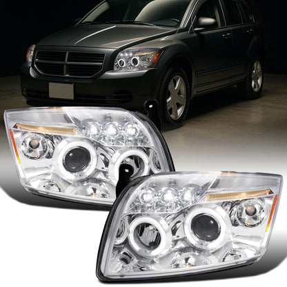 Ronnin - Se adapta a Dodge Caliber 2007-2012 Faros delanteros de proyector LED mejorados con doble aro y luces de circulación diurna | Cromo
