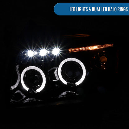 Ronnin - Compatible con Dodge Caliber 2007-2012, faros proyectores LED mejorados con doble aro y luces diurnas, par | Negro Ahumado