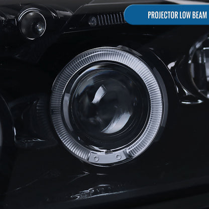 Ronnin - Compatible con Dodge Caliber 2007-2012, faros proyectores LED mejorados con doble aro y luces diurnas, par | Negro Ahumado