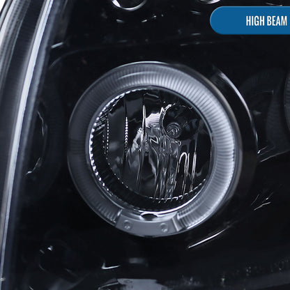 Ronnin - Compatible con Dodge Caliber 2007-2012, faros proyectores LED mejorados con doble aro y luces diurnas, par | Negro Ahumado