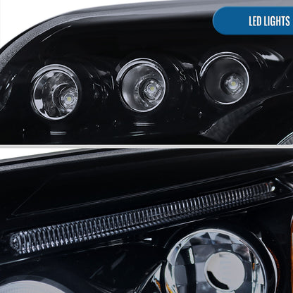 Ronnin - Compatible con Dodge Caliber 2007-2012, faros proyectores LED mejorados con doble aro y luces diurnas, par | Negro Ahumado