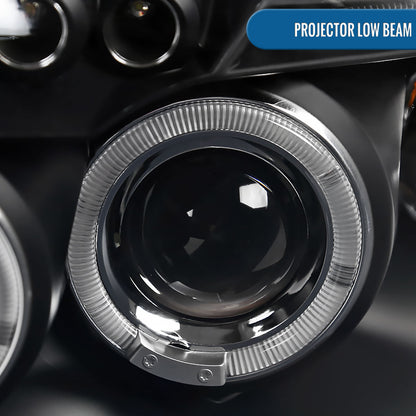Ronnin - Compatible con Dodge Caliber 2007-2012 Faros Proyectores LED Mejorados de Doble Aro con Luces Diurnas, Par | Negro