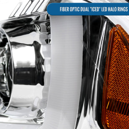 Ronnin - Fits 2011-2014 Dodge Charger Upgraded LED U-Shaped Dual Halo Rims Halogen Projector Headlights Assembly Pair | Chrome