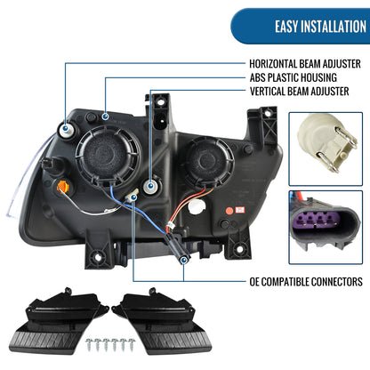 Ronnin - Fits 2011-2014 Dodge Charger Upgraded LED U-Shaped Dual Halo Rims Halogen Projector Headlights Assembly Pair | Chrome