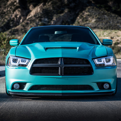 Ronnin - Fits 2011-2014 Dodge Charger Upgraded LED U-Shaped Dual Halo Rims Halogen Projector Headlights Assembly Pair | Chrome