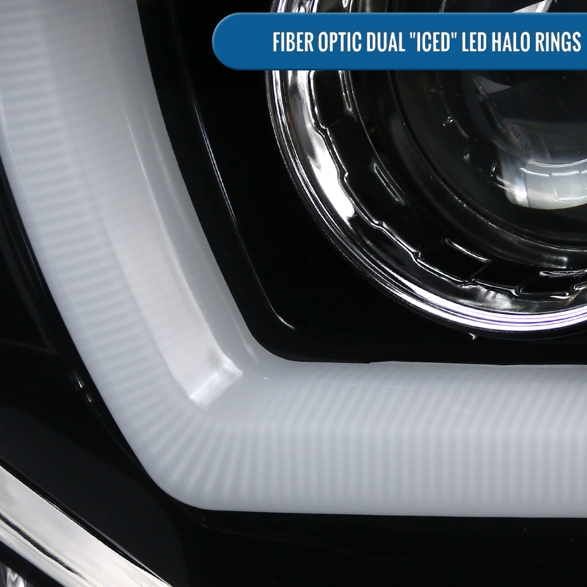 Ronnin - Fits 2011-2014 Dodge Charger Upgraded LED U-Shaped Dual Halo Rims Halogen Projector Headlights Assembly Pair | Gloss Black