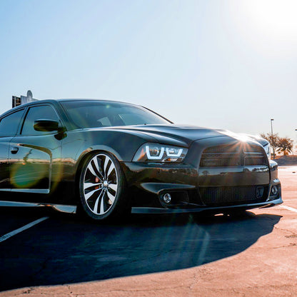 Ronnin - Fits 2011-2014 Dodge Charger Upgraded LED U-Shaped Dual Halo Rims Halogen Projector Headlights Assembly Pair | Gloss Black