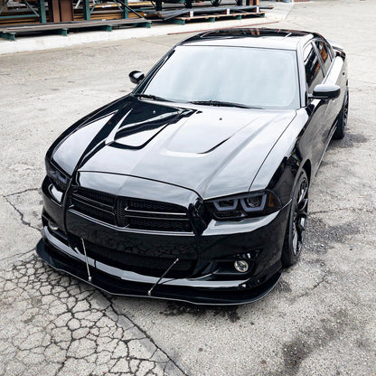 Ronnin - Fits 2011-2014 Dodge Charger Upgraded LED U-Shaped Dual Halo Rims Halogen Projector Headlights Assembly Pair | Black Smoke