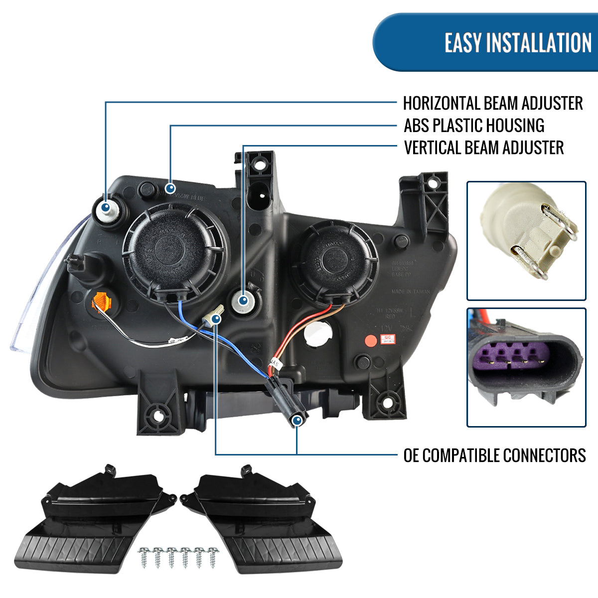 Ronnin - Fits 2011-2014 Dodge Charger Upgraded LED U-Shaped Dual Halo Rims Halogen Projector Headlights Assembly Pair | Black