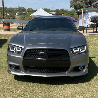 Ronnin - Fits 2011-2014 Dodge Charger Upgraded LED U-Shaped Dual Halo Rims Halogen Projector Headlights Assembly Pair | Black