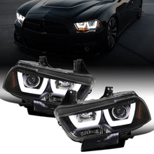 Ronnin - Fits 2011-2014 Dodge Charger Upgraded LED U-Shaped Dual Halo Rims Halogen Projector Headlights Assembly Pair | Black