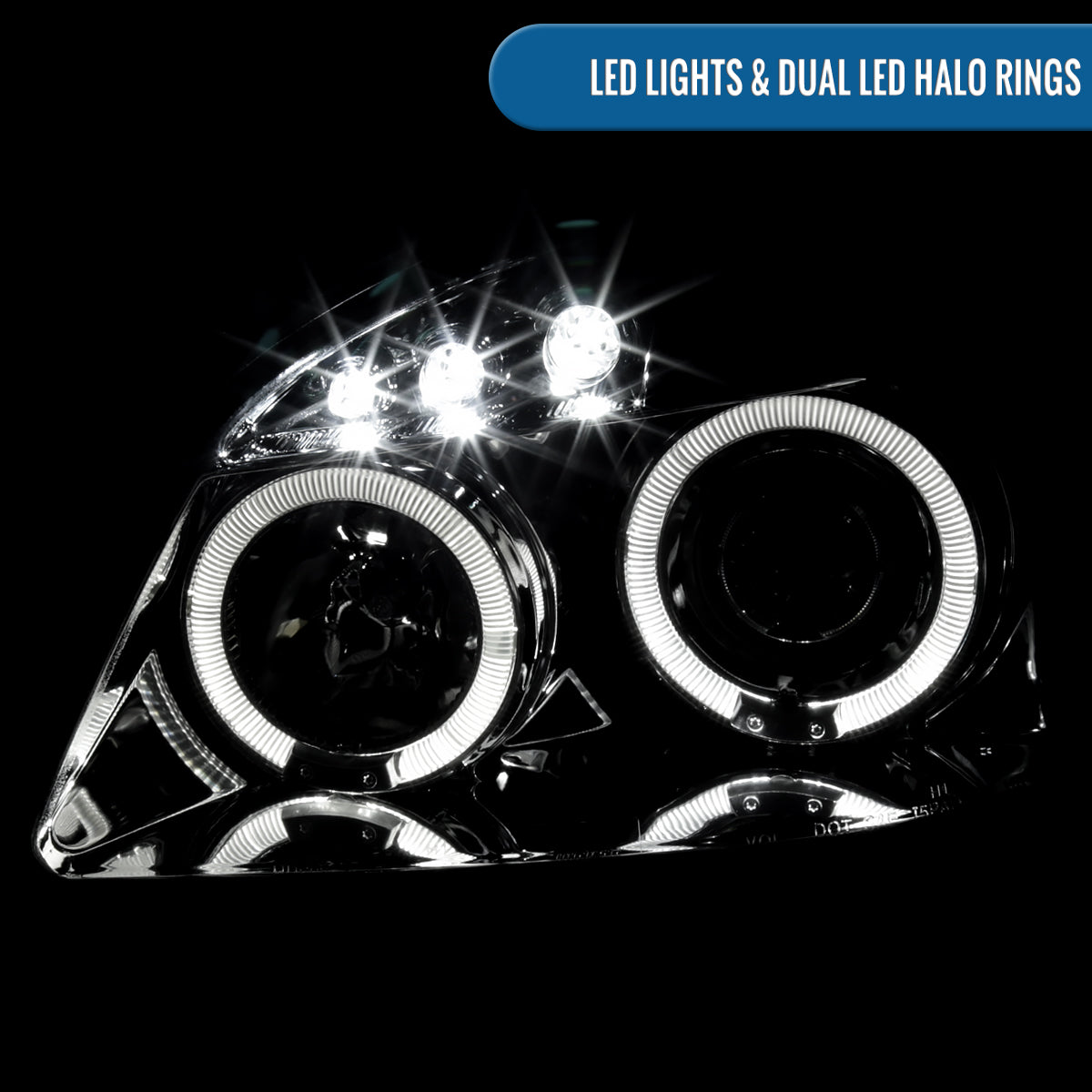 Ronnin - Compatible con Chevy Cobalt Pontiac G5 Pursuit 2005-2010 Faros delanteros de proyector LED de doble aro de repuesto y mejora | Cromo