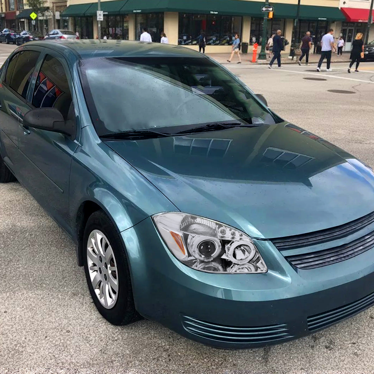 Ronnin - Compatible con Chevy Cobalt Pontiac G5 Pursuit 2005-2010 Faros delanteros de proyector LED de doble aro de repuesto y mejora | Cromo