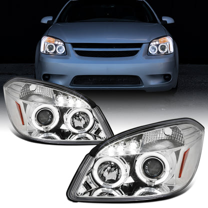 Ronnin - Compatible con Chevy Cobalt Pontiac G5 Pursuit 2005-2010 Faros delanteros de proyector LED de doble aro de repuesto y mejora | Cromo