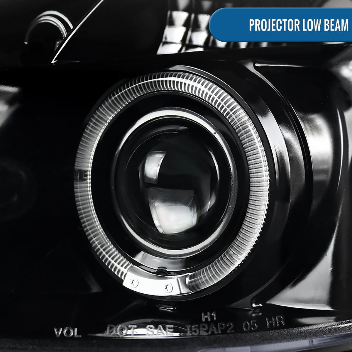 Ronnin - Compatible con Chevy Cobalt Pontiac G5 Pursuit 2005-2010. Par de faros delanteros con proyector LED de doble aro y repuesto mejorado | Negro brillante
