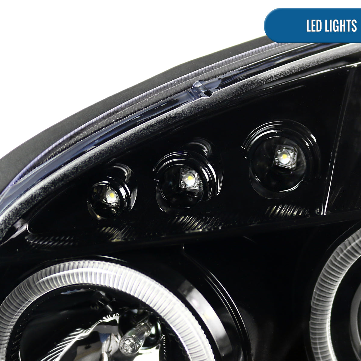 Ronnin - Compatible con Chevy Cobalt Pontiac G5 Pursuit 2005-2010. Par de faros delanteros con proyector LED de doble aro y repuesto mejorado | Negro brillante
