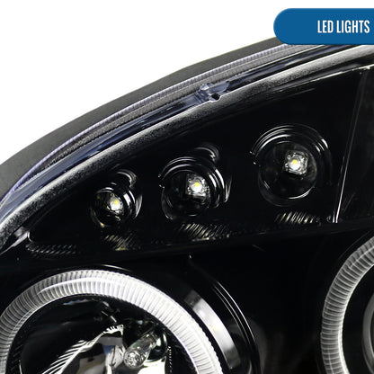Ronnin - Compatible con Chevy Cobalt Pontiac G5 Pursuit 2005-2010. Par de faros delanteros con proyector LED de doble aro y repuesto mejorado | Negro brillante