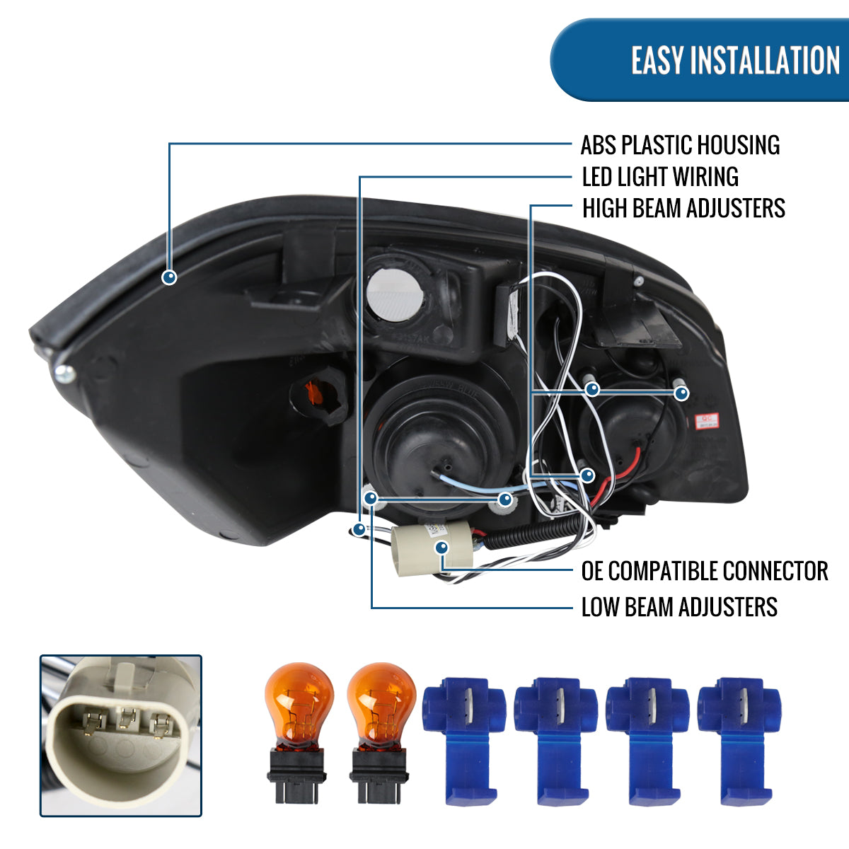 Ronnin - Compatible con Chevy Cobalt Pontiac G5 Pursuit 2005-2010. Par de faros delanteros con proyector LED de doble aro y repuesto mejorado | Negro brillante