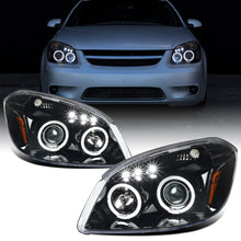 Ronnin - Compatible con Chevy Cobalt Pontiac G5 Pursuit 2005-2010. Par de faros delanteros con proyector LED de doble aro y repuesto mejorado | Negro brillante