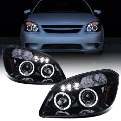 Ronnin - Compatible con Chevy Cobalt Pontiac G5 Pursuit 2005-2010 Faros delanteros de proyector con LED de doble halo de repuesto mejorados | Negro Ahumado
