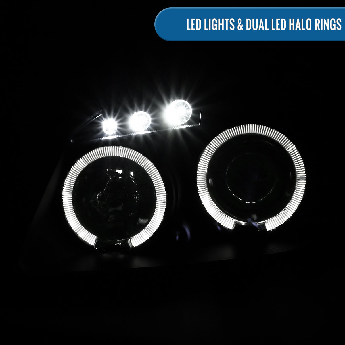 Ronnin - Compatible con Chevy Cobalt Pontiac G5 Pursuit 2005-2010 Faros delanteros de proyector LED de doble aro de repuesto y mejora | Negro