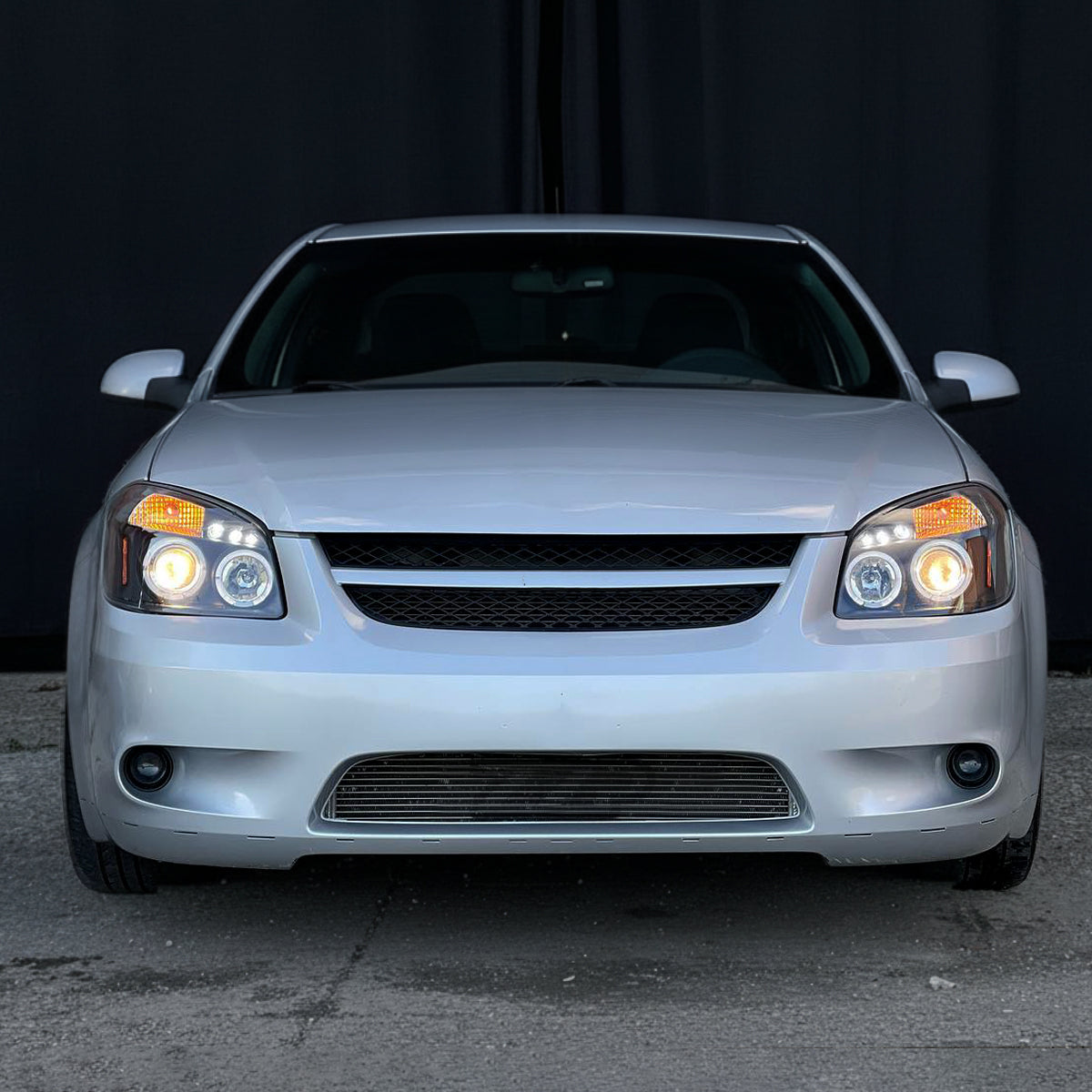 Ronnin - Compatible con Chevy Cobalt Pontiac G5 Pursuit 2005-2010 Faros delanteros de proyector LED de doble aro de repuesto y mejora | Negro