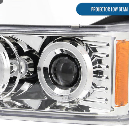 Ronnin - Fits 2004-2012 Chevy Colorado GMC Canyon Upgraded Replacement LED Dual Halo Rims Running Lights Projector Headlights Assembly Pair | Chrome