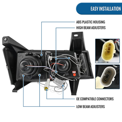 Ronnin - Fits 2004-2012 Chevy Colorado GMC Canyon Upgraded Replacement LED Dual Halo Rims Running Lights Projector Headlights Assembly Pair | Chrome