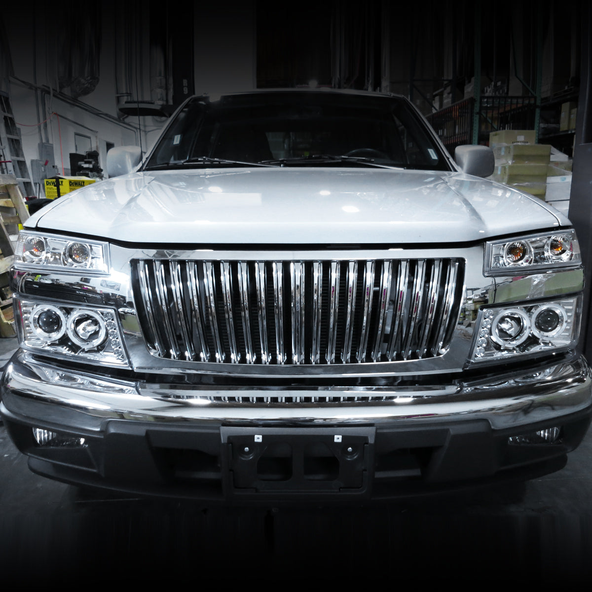 Ronnin - Fits 2004-2012 Chevy Colorado GMC Canyon Upgraded Replacement LED Dual Halo Rims Running Lights Projector Headlights Assembly Pair | Chrome