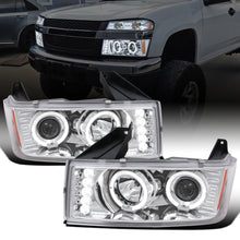 Ronnin - Fits 2004-2012 Chevy Colorado GMC Canyon Upgraded Replacement LED Dual Halo Rims Running Lights Projector Headlights Assembly Pair | Chrome