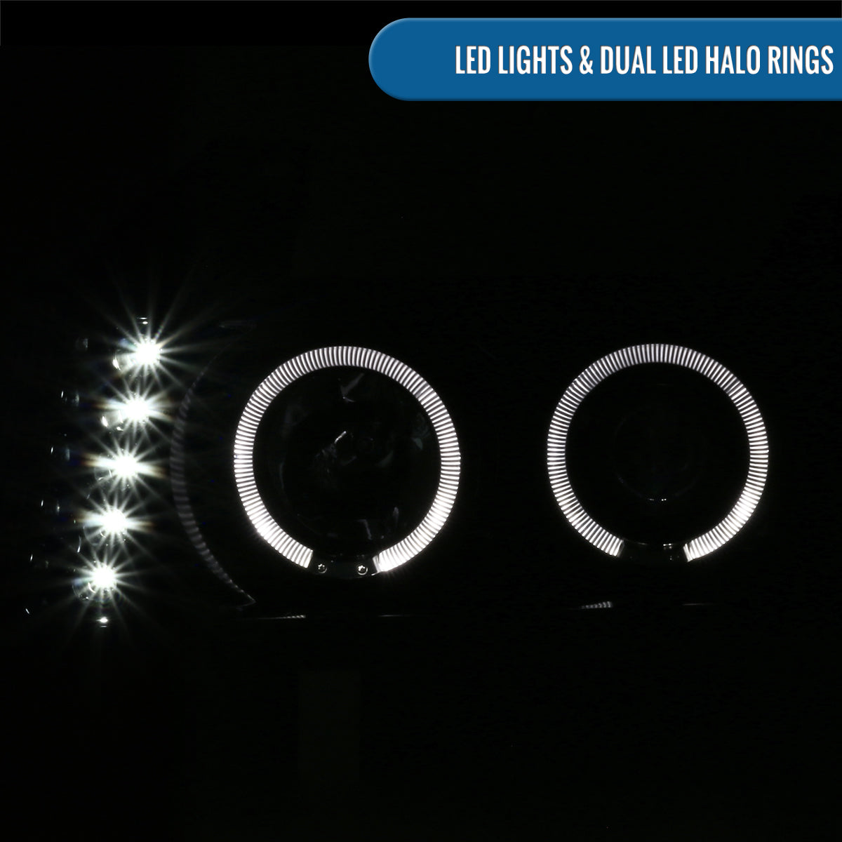 Ronnin - Fits 2004-2012 Chevy Colorado GMC Canyon Upgraded Replacement LED Dual Halo Rims Running Lights Projector Headlights Assembly Pair | Glossy Black