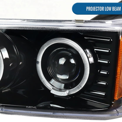 Ronnin - Fits 2004-2012 Chevy Colorado GMC Canyon Upgraded Replacement LED Dual Halo Rims Running Lights Projector Headlights Assembly Pair | Glossy Black