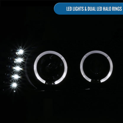 Ronnin - Fits 2004-2012 Chevy Colorado GMC Canyon Upgraded Replacement LED Dual Halo Rims Running Lights Projector Headlights Assembly Pair | Black Smoke