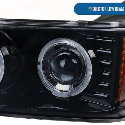 Ronnin - Fits 2004-2012 Chevy Colorado GMC Canyon Upgraded Replacement LED Dual Halo Rims Running Lights Projector Headlights Assembly Pair | Black Smoke