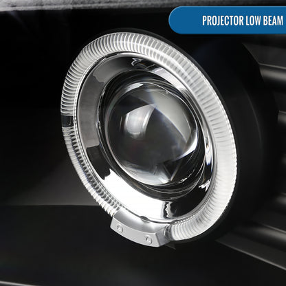 Ronnin - Fits 2004-2012 Chevy Colorado GMC Canyon Upgraded Replacement LED Dual Halo Rims Running Lights Projector Headlights Assembly Pair | Black