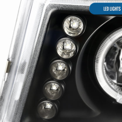 Ronnin - Fits 2004-2012 Chevy Colorado GMC Canyon Upgraded Replacement LED Dual Halo Rims Running Lights Projector Headlights Assembly Pair | Black