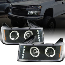 Ronnin - Fits 2004-2012 Chevy Colorado GMC Canyon Upgraded Replacement LED Dual Halo Rims Running Lights Projector Headlights Assembly Pair | Black