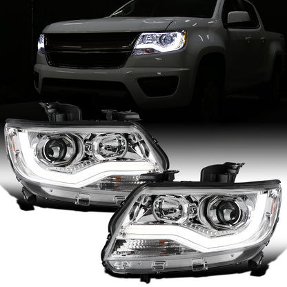 Ronnin - Fits 2015-2022 Chevy Colorado Upgraded Replacement  Halogen Projector Headlights LED Tube Driving Lights  Assembly Pair | Chrome
